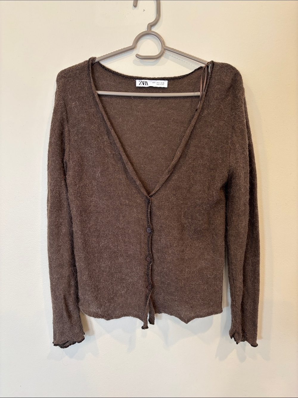 Zara Brown V-Neck Button-Front Lightweight Cardigan